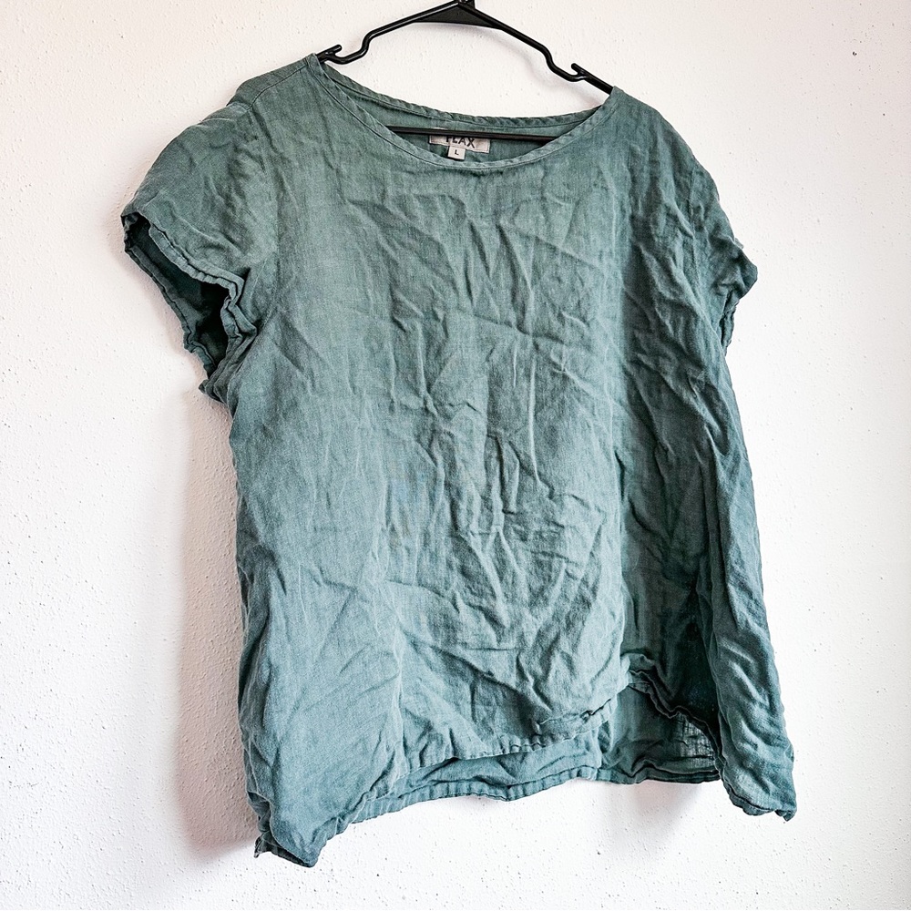 Flax / Green Linen Top / L - Picture 2 of 2